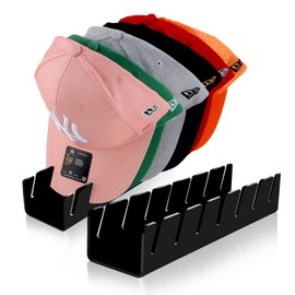 Sloworld Hat Stand for Baseball Caps, 2 Pcs No Install Acrylic Hat Organizer for 14 Baseball Caps, Hat Racks for Baseball Caps Display and Organizer for Bedroom, Closet, Dresser, Office (Black-2Pack)