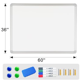 DEVELOP Large Magnetic Dry Erase Board, 60" X 36", Hanging Whiteboard for Home Office School Supplies, Silver Aluminium Frame with Detachable Marker Tray, 4 Markers, 1 Eraser and 4 Magnets