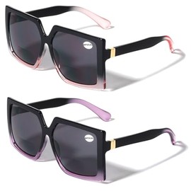 V.W.E. 2 Pairs Square Oversize Women BIFOCAL Outdoor Reading Sunglasses Glasses (1 Pink 1 Purple, 2.75)