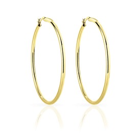 DTPsilver - Women's Creole Earrings 925 Sterling Silver Yellow Gold-Plated - Thickness 3 mm - Diameter: 20, 30, 40, 50, 60 mm, Sterling Silver