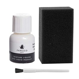 Dye Design Paint for Leather and Faux Leather Shoes, Trainers, with Sponge and Brush, Famaco Dye Liquid, 36 Colours White