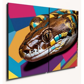 The Plum Penguin African Rock Python Pop Art Wooden Wall Decor - A4 Dual Panel MDF - Andy Warhol Inspired Canvas Alternative 40 x 30cm
