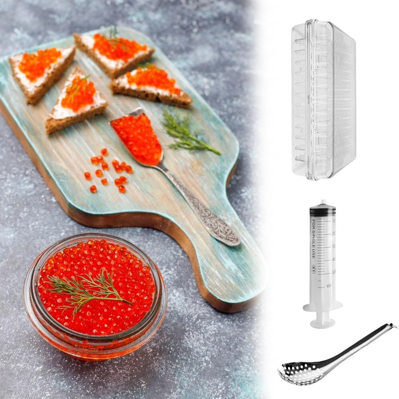 ieron Kaviar-Maker-Set, kugelförmiger Kaviar-Spender, Sphärifikations-Tropfer, Rogensaucen-Spender, Sieb-Werkzeuge mit Löffel und
