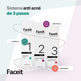 FACEIT Rutina para Combatir Acné de 3 Pasos: Limpia, Unifica y Repara tu Cara | Peróxido de Benzoílo 5% y Ácido Glicólico | Skincare | Acné Leve a Mod