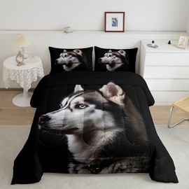Husky Comforter Set Full Size for Kids Funny Dog Pet Bedding Set for All Season Puppy Dogs Animal Decor Soft Comforter + 2 Pillow Shams Boys