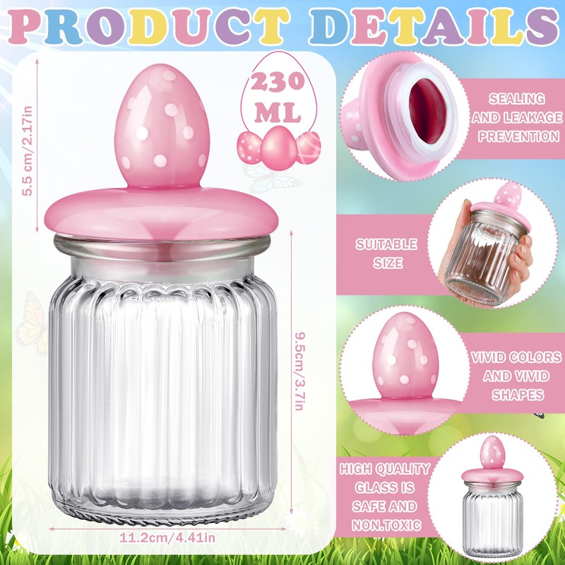 Nitial 4 Pcs Easter Glass Jar with Cap Bunny Rabbit