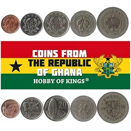 Ghana 5 Mixed Coins | 1 to 20 Pesewa | Ghanian Currency Since 1992