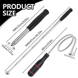 Teleskop Magnetstab, Stabmagnet Stark 16kg Tragfähigkeit Teleskopmagnet und 60cm Flexibler Magnetheber Magnetstabgreifer 23-87cm Tragbare Magnet Stab Ausziehbar Magnetgreifer