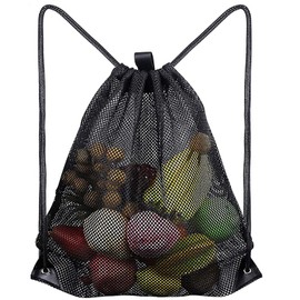 HoAhaMay Large Mesh Beach Bag Mesh Bag Drawstring Gym Bag Mesh Backpack with Drawstring Mesh Ball Bag Gym Backpack for Sports Beach Swimming Travel Camping (Black)