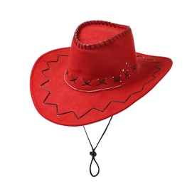 Western Cowboy Hat Red Sun Cap Faux Felt Leather Suede Fancy Dress Party Costume Outfit Travel Outdoor Sun Protection Mens Womens