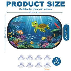 Set of 2 Sun Protection Car Baby with UV Protection, 53 x 33 cm Car Window Sun Visor for Children with 8 Suction Cups, Compatible with Passenger Car, Sun Visor Motif: Green Turtle