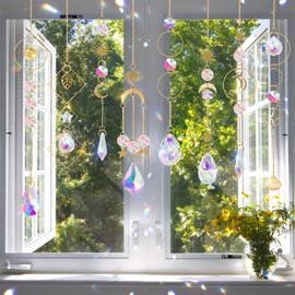 UXORSN Crystal Suncatchers 200 Pcs DIY Making Kits Sun Catchers for Windows Gold Chain Star Sun Moon Pendants Crystals Hanging Ornament Rainbow Drop Prism for Room Car Garden Party Wedding Decor