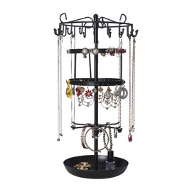 Naapesi 4 Tier Rotating Jewellery Stand, 24 Hooks Jewellery Tree & 36 Earring Holders, Metal Chain Holder for Earring, Necklace, Bracelet, Jewellery Holder, Chain Storage, H42 x W20 cm, Black