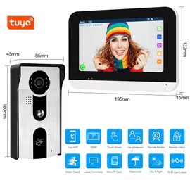 7'' TFT LCD Wired Video Intercom System WiFi Indoor Monitor HD 1080P Outdoor Camera Tuya Motion Detection Night Vision 2-Way Audio