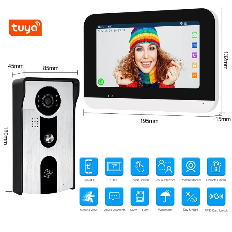 7'' TFT LCD Wired Video Intercom System WiFi Indoor Monitor