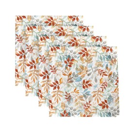 Horaldaily Fall Cloth Napkins 18 x 18 Inch, Thanksgiving Autumn Harvest Orange Blue Watercolor Leaf Party Dinner Decoration Washable Napkins Set of 4