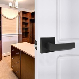 Probrico Matte Black Passage Door Levers Square Hall Closet Handles, Heavy Duty Interior Non-Locking Lever Sets, Reversible for Right & Left Side, 5 Pack
