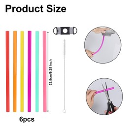 BOXOB Pack of 6 Replacement Straws for Owala FreeSip Water Bottles 14/16/19/24/32/40 oz, Reusable Plastic Straws with Scale Cleaning Brush and Cutting Tool Cup Accessories