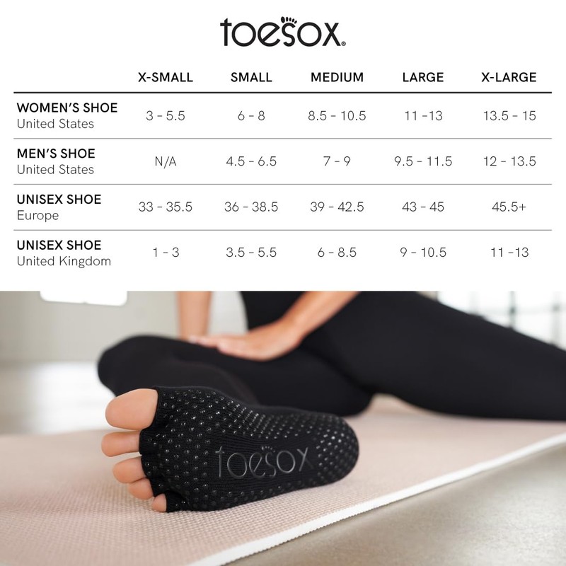 Toesox Half Toe Bellarina Yoga Socks – 2 Pack, Black,