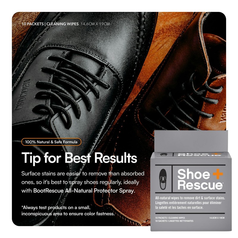 ShoeRescue All-Natural Cleaning Wipes. Remove Dirt & Surface Stains from