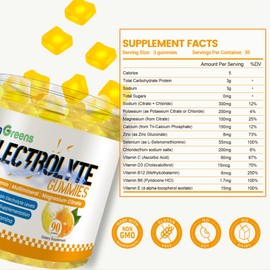Natural Electrolyte Gummies with 6 Essential Electrolytes - Includes Vitamins, Magnesium, Electrolytes, for Runners, Endurance Sports, Hydration Electrolyte Chews - 90 Gummies