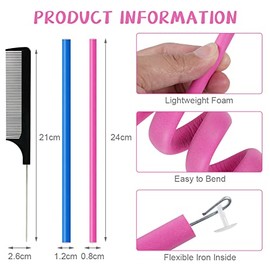 AOOWU Papilotten Rizadores de pelo, 20 unidades, diseño de bricolaje, rizos flexibles sin calor, espuma retorcida para mujeres y niñas, pelo largo y c