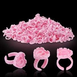 Pretty memory 300 Pcs Glue Rings for Eyelash Extensions, Lovely Heart-Shaped Lash Glue Rings Blooming Eyelash Glue Holder Volume Fanning Cup Lash Extension Supplies(Pink)