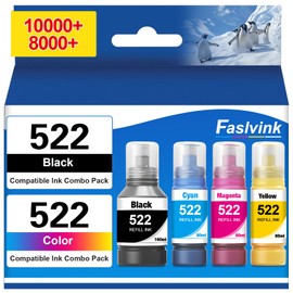 522 Ink Refill Bottles High Capacity Replacement for Epson 522 Ink Use for Epson Ecotank ET-2800 ET-4800 ET-2400 ET-2803 ET-2720 ET-4810 ET-4700 ET-2840 Printer (4 Pack, 522 Ink)