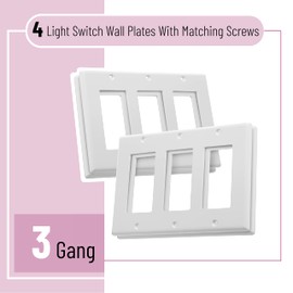 Bates- 3 Gang Wall Plate, Three Light Switch Plate, 4 Pack, Triple Outlet Cover, Three Switch Plate Covers, Light Switch Cover 3 Gang, Triple Wall Plate, Electrical Outlet Cover Plates, Plug Cover