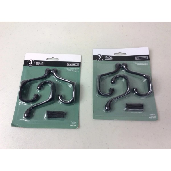 Liberty Hardware Hooks Flat Black Metal with Hardware Set of