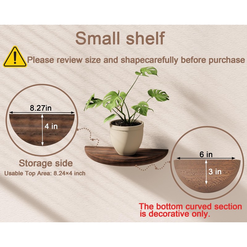 QsQueen Solid Wood Half Round Floating Wall Shelves | Elegant