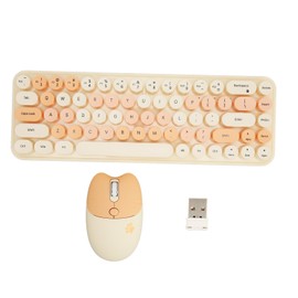 2.4G Vintage Keyboard Mouse Combo Long Battery Life Round Keycap Smart Power Saving Wireless Keyboard Mouse Combo for Laptop Milk Tea Color
