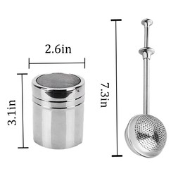 2 Packs Powdered Sugar Shaker Duster 304 Stainless Steel Powdered Sugar Shaker Duster Set, Powdered Sugar Duster for baking, Coffee, Sugar, Pepper, Flour