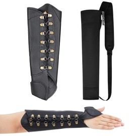 Meooeck 2 Pcs Archery Accessories Set Includes Leather Protective Archery Arm Guard and Arrow Quiver for Men Women Youth Adults Beginners Hunting Shooting