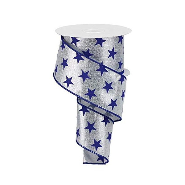 2.5" Stars on Metallic Ribbon: Silver (10 Yards) - Metallic