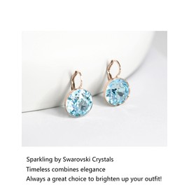 missaqua Solitaire Gorgeous Aquamarine 14K Gold Plating Large Earrings Embellished with Austrian Crystals Round Leverback Drop Pierced Jewelry Gifts for Women