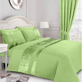 Casabella Luxury Crushed Velvet Panel Band Duvet Cover Sets with Pillow Case Single Duvet Cover Bedding Set – Sage Green Crush Velvet Single Duvet Cover Sets
