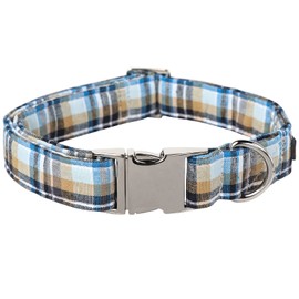 Lionet Paws Boy Dog Collar, Comfortable Adjustable Cute Blue Plaid Collar with Metal Buckle for Male Puppies and Cats Gift, XS, Neck 8-12 inches