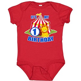 inktastic Its My Birthday Circus Tent with Lion 1 Year Old Baby Bodysuit 12 Months Red 2f3c3