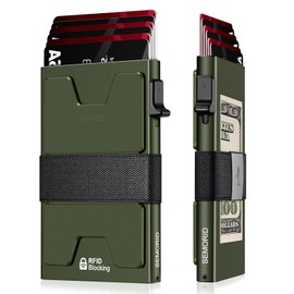 SEMORID Mens Wallet, Slim Wallet for Men, Pop Up Credit Card Holder RFID Blocking, Minimalist Metal Wallet with Cash Band, Aluminum Wallets (Green+Green)