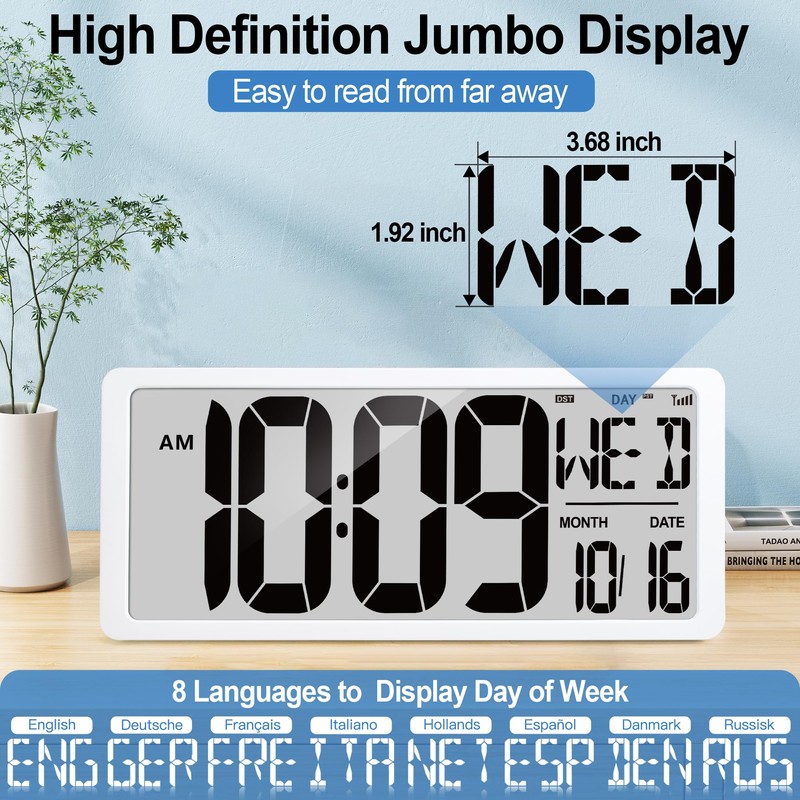 18.5" Extra Large Amotic Digital Wall Clock Battery Operated Atomic