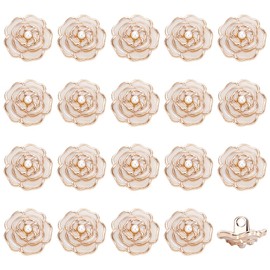 FINGERINSPIRE 20PCS 14mm Metal Rose Flower Buttons with 2.5mm Hole Zinc Alloy White Rose Floral Shape Buttons Decorative Retro Style Pearl Embellishment for DIY Clothes Bags Hats Decoration
