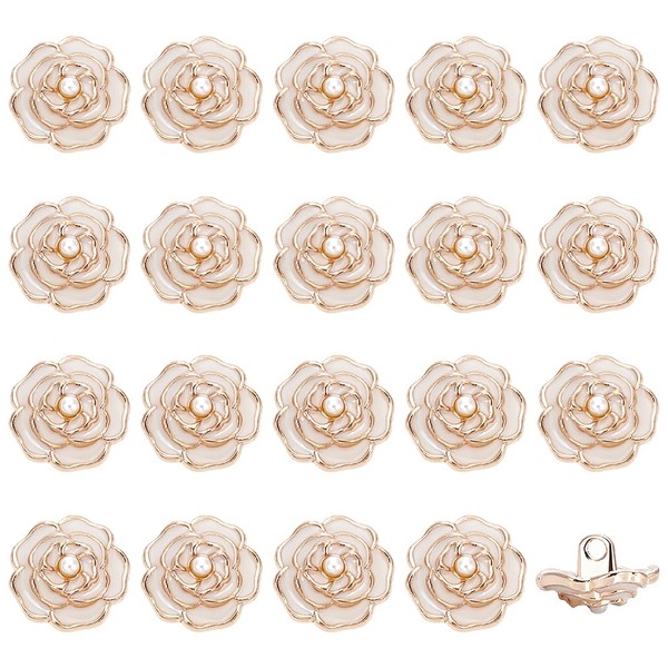 FINGERINSPIRE 20PCS 14mm Metal Rose Flower Buttons with 2.5mm Hole