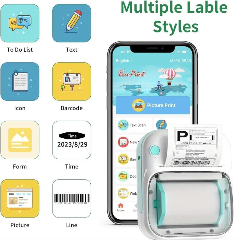 Portable Sticky Label Printer, Wireless Small Label Printer, Portable Thermal