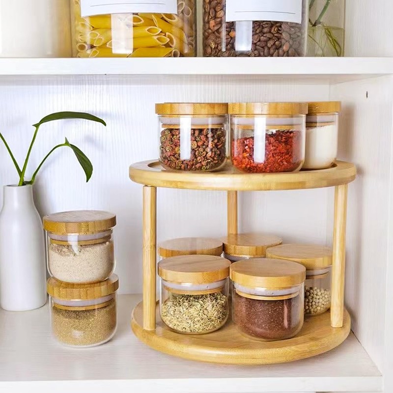 Bamboo Lazy Susan Organizer, 2-Tier Kitchen Rotating Spice Rack for