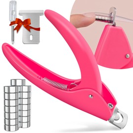 Pink Adjustable Nail Clippers with Magnet Sizers for Acrylic Nails, Professional Stainless Steel Fake False Nail Tip Sharp Clipper Cutter Trimmer, Manicure Tool for Salon Home Nail Art