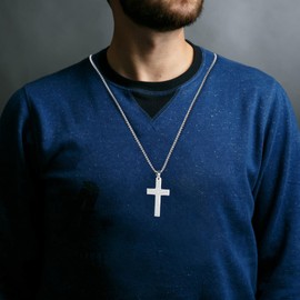 Embewhis Cross Necklace Christian Lord's Prayer Pendant Jewelry Gift for Men Women Stainless Steel (Sliver)