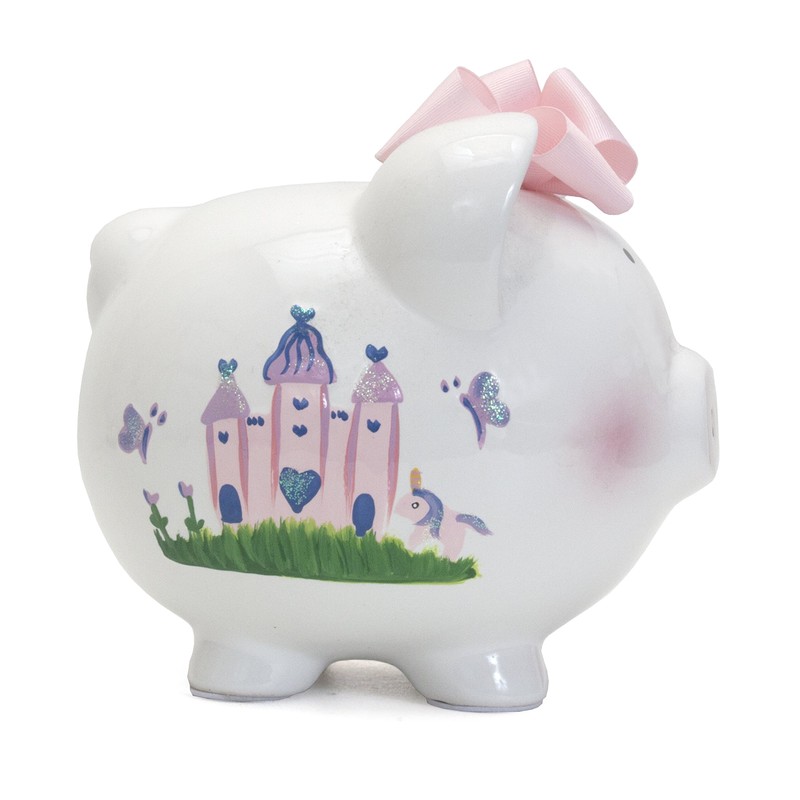 Child to Cherish Ceramic Piggy Bank for Girls, Princess Castle