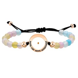 JunyiDIY Faith Can Move Mountains Inspirational Bracelet - Christian Religious Mustard Seed Faith Bracelet Rose Gold Color Morganite Stone Bracelet for Women Birthday Graduation Gift Y3557