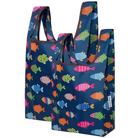 allydrew JoliBag Nylon Reusable Grocery Bag, 2 Pack, Colorful Fish, 2 Pack